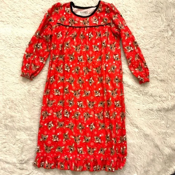 Red Christmas Pajama Nightgown with Rudolph - Picture 5 of 7